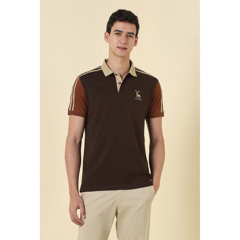 Allen Solly Men Brown Colorblock Polo T-Shirt (S)