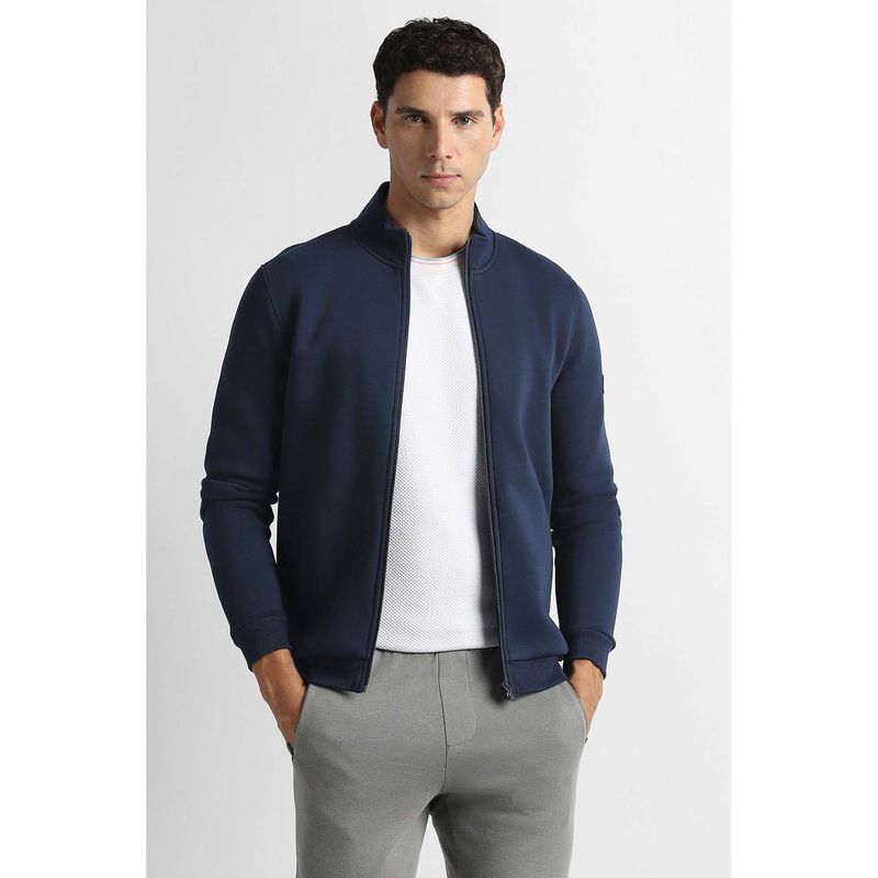 Van Heusen Men Navy Blue Solid High Neck Jacket (L)