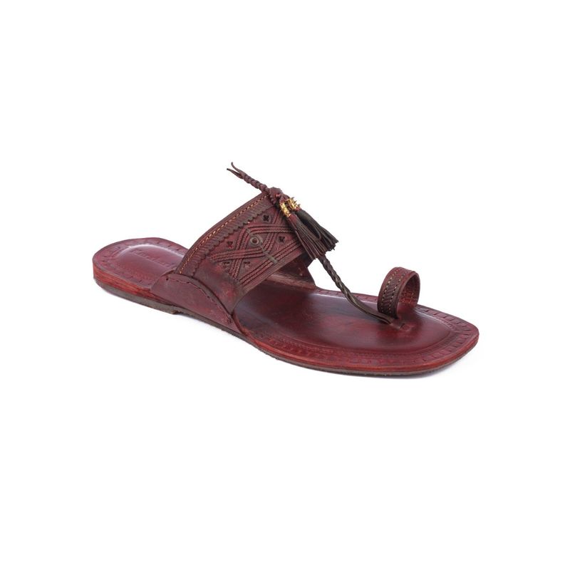 Korakari the Legacy Footwear Kolhapuris Burgundy Braided (UK 6)