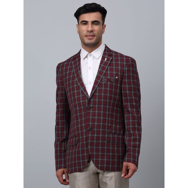 Cantabil Mens Red Checks Single Breasted Formal Blazer (40)