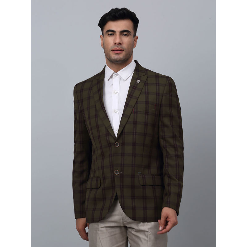 Cantabil Mens Green Checks Single Breasted Formal Blazer (40)