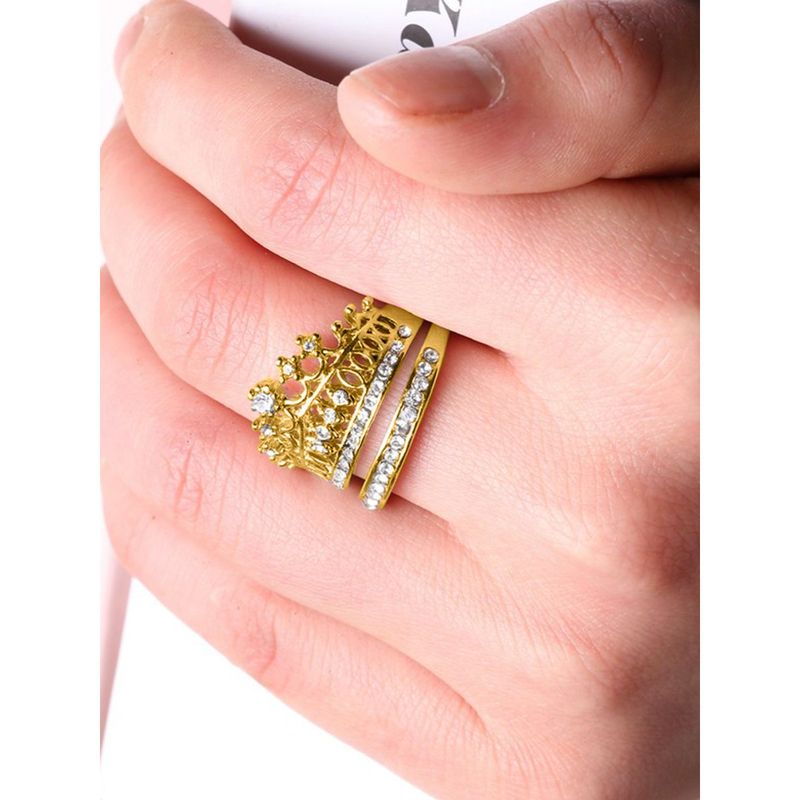 Buy OOMPH Gold Tone Cubic Zircon Crown Design Engagement Proposal Rings ...