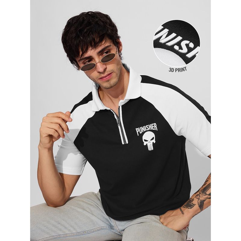 The Souled Store Official Punisher Skull Zipper Polo T-Shirt (2XL)