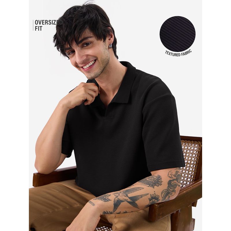 The Souled Store Solid Regal Black Oversized Polo T-Shirt (3XL)