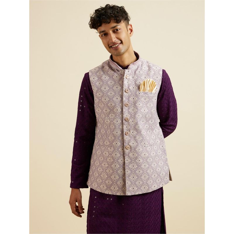 Manyavar Lilac Buta Jaal Patterned Jacket for Men (L)