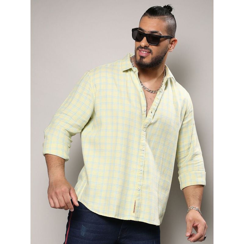Instafab Plus Mens Lemon Yellow Tartan Plaid Shirt (3XL)