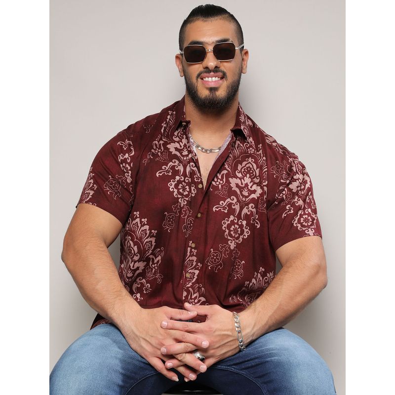 Instafab Plus Mens Maroon Ethnic Motif Shirt (6XL)