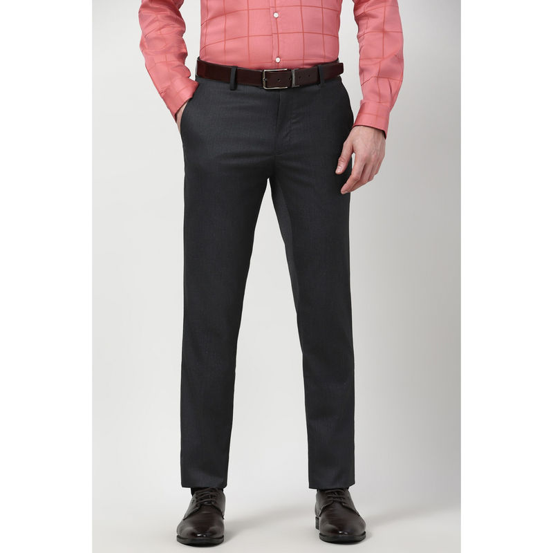 Peter England Men Grey Solid Formal Trouser (32)