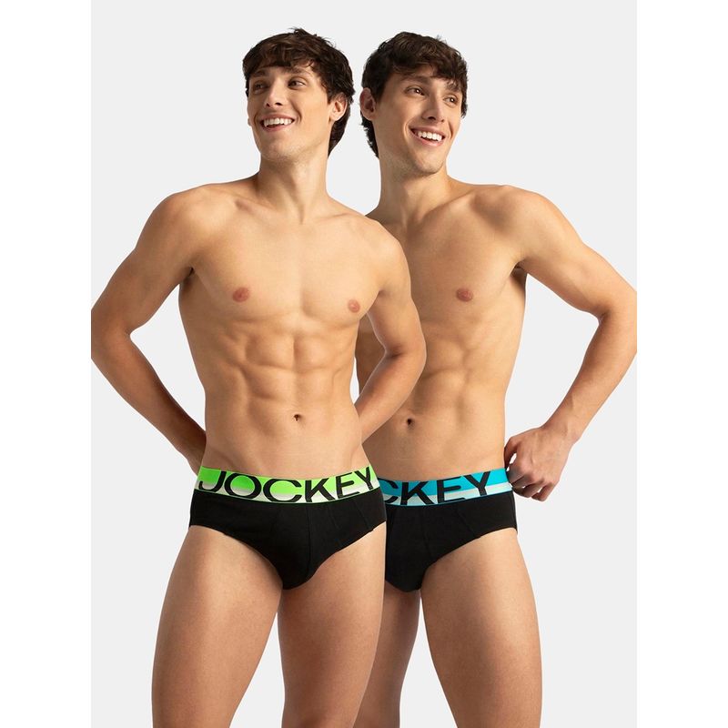 Jockey FP01 Men Super Combed Cotton Solid Brief - New Black (Pack of 2) (S)