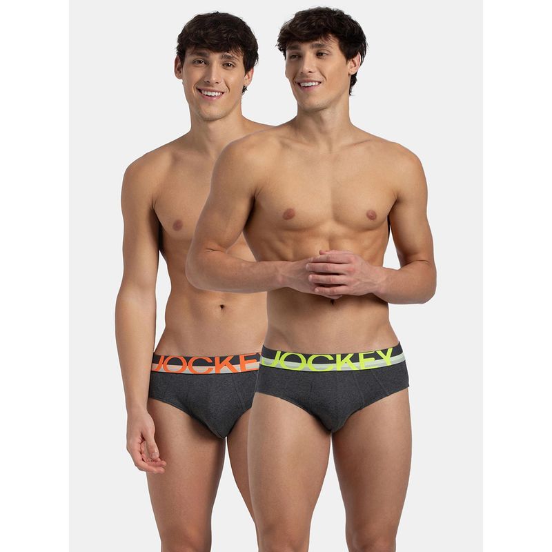Jockey FP01 Men Super Combed Cotton Solid Brief - Charcoal Melange (Pack of 2) (L)