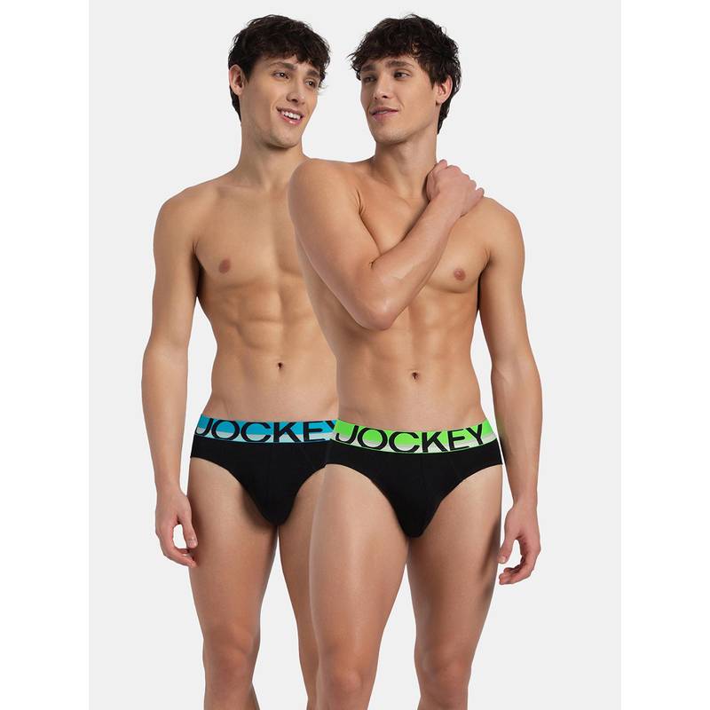 Jockey FP02 Men Super Combed Cotton Rib Solid Brief - New Black (Pack of 2) (M)