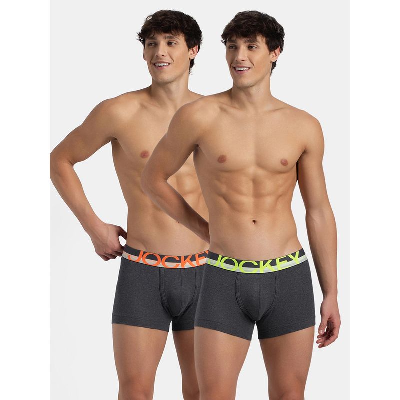 Jockey FP03 Men Super Combed Cotton Rib Solid Trunk - Charcoal Melange (Pack of 2) (S)