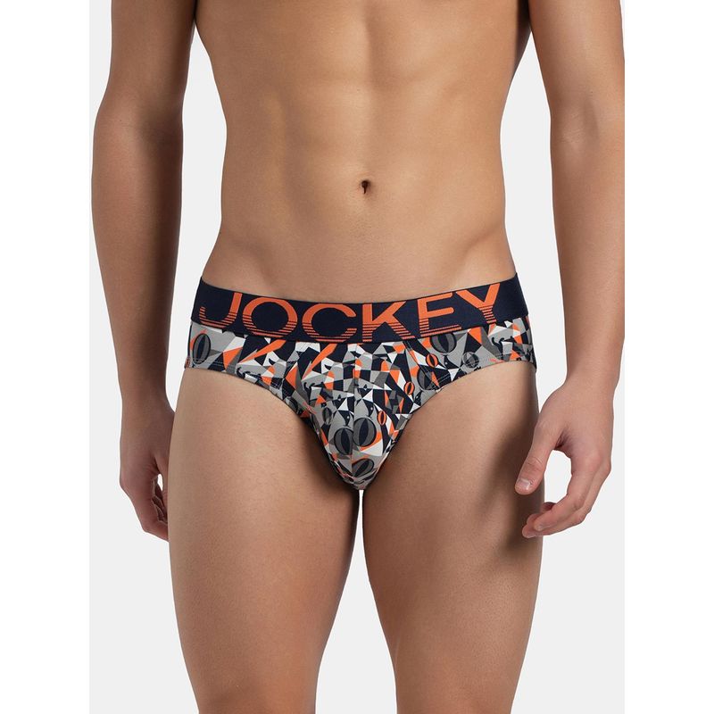 Jockey FP22 Men Super Combed Cotton Elastane Printed Brief - Navy Nasturtium (L)
