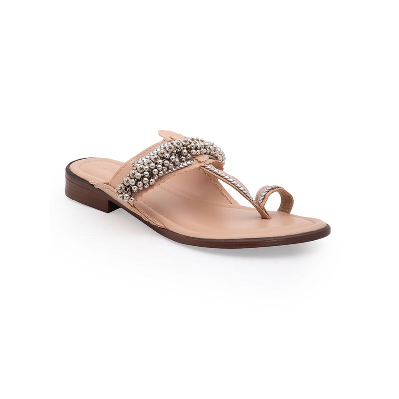 5 Elements by Radhika Gupta Baby Pink Embellished Kolhapuris (UK 3)