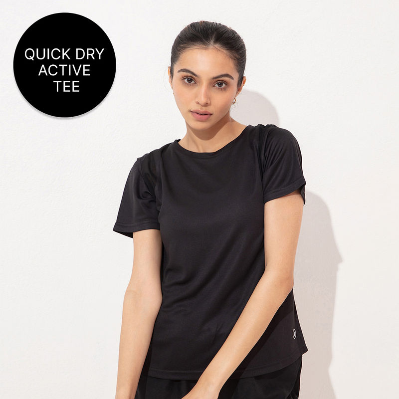 Kica Regular Fit Running Top with Breathe Easy Mesh Panels and Quick-Dry Fabric - Stride Collection Black (XS)