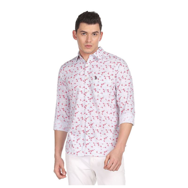 U.S. POLO ASSN. Men White Spread Collar Floral Print Casual Shirt (42)