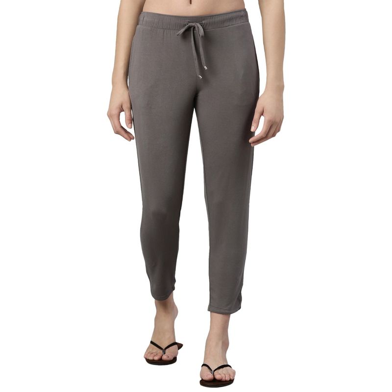 Enamor E048 Mid-Rise Tapered Shop In Lounge Pants for Women with Slit Hems (M)