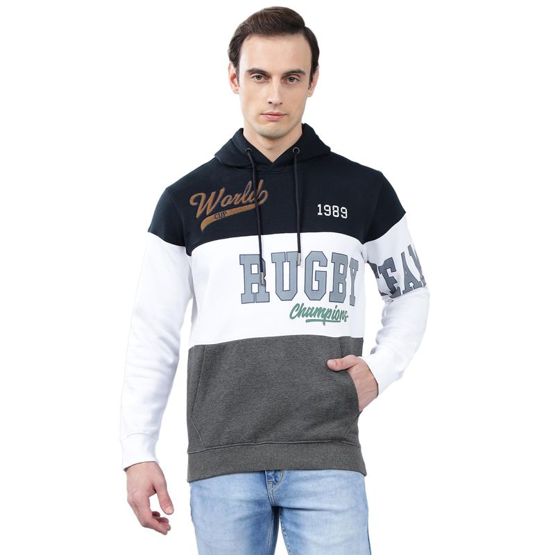 Cantabil Navy-Blue Color Block Casual Hoodie (M)