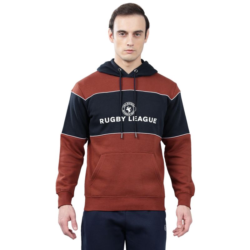 Cantabil Rust Printed Casual Hoodie (M)