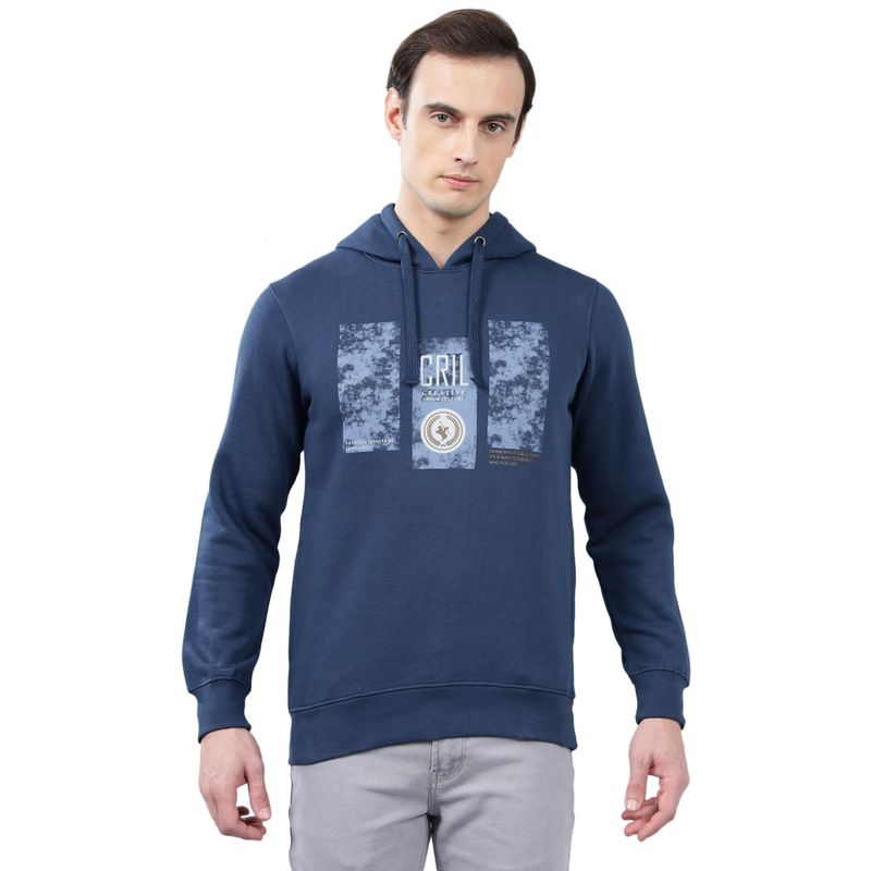 Cantabil Blue Printed Casual Hoodie (M)