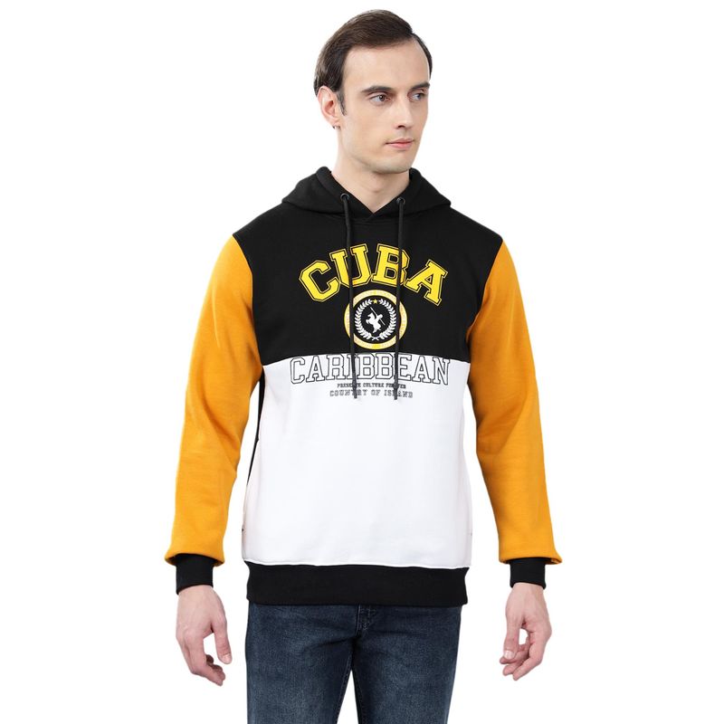 Cantabil Mustard Color Block Casual Hoodie (M)