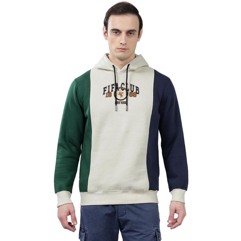 Cantabil Beige Color Block Casual Hoodie (M)