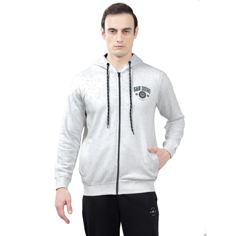 Cantabil Grey Self Design Casual Zipper Hoodie (M)