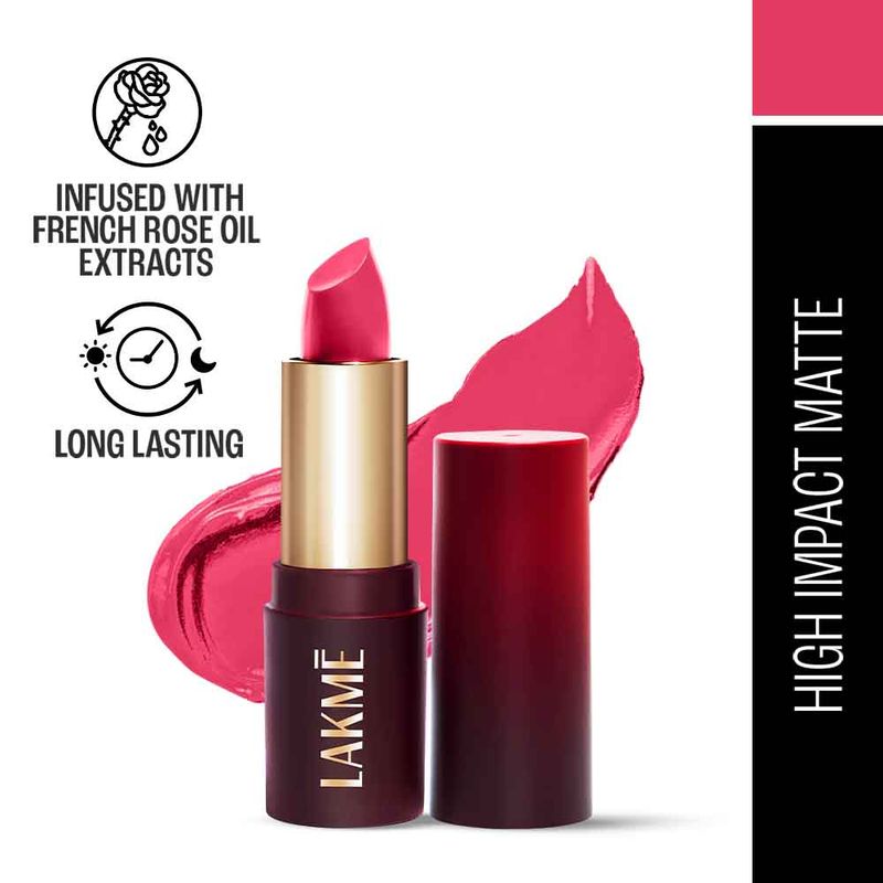 Lakme Forever Matte Lipstick, Made With French Rose Oil Extracts , Pink Prom