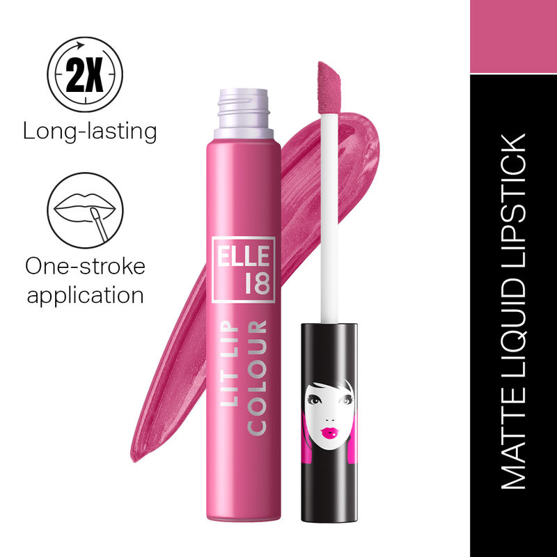 Elle 18 Liquid Lip Color Lipstick 16hr Long Lasting, Smudgeproof, Transferproof Matte - Pink Crepe