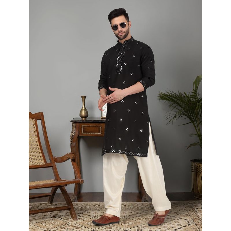 KRAFT INDIA LUXE Men'S Black Cotton Silk Sequin Worked Kurta (40)
