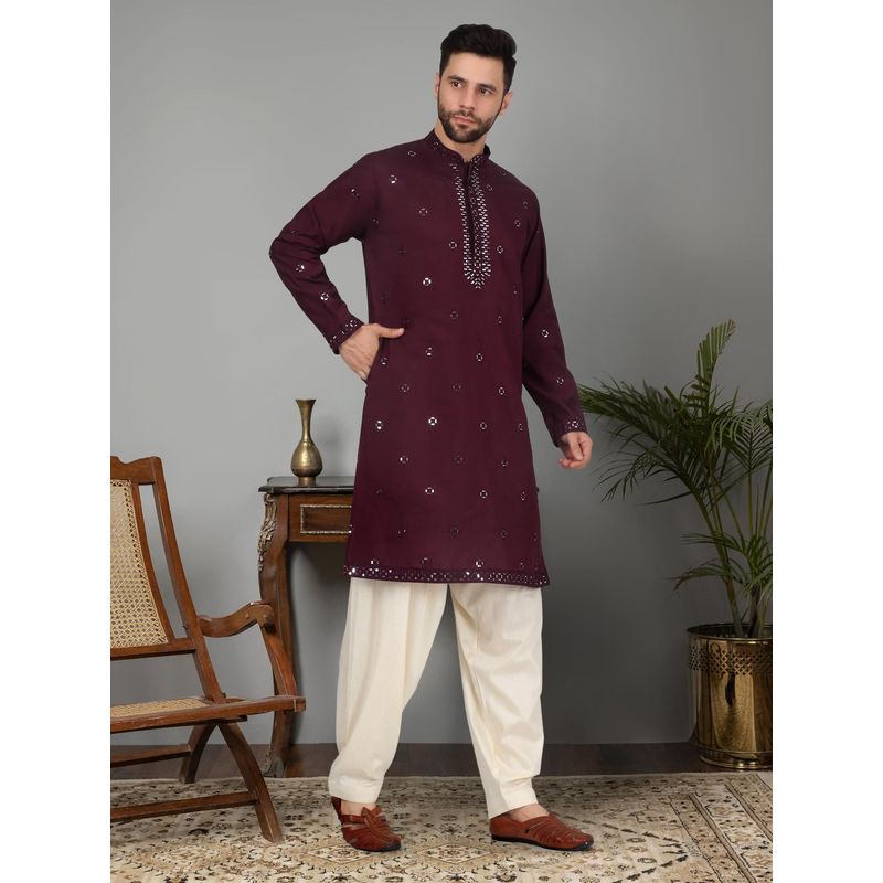 KRAFT INDIA LUXE Men'S Purple Cotton Silk Sequin Worked Kurta (44)