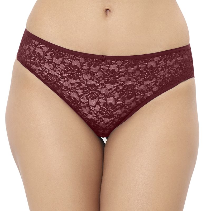 Amante Solid Three Forth Coverage Low Rise Bikini Panty Red (S)