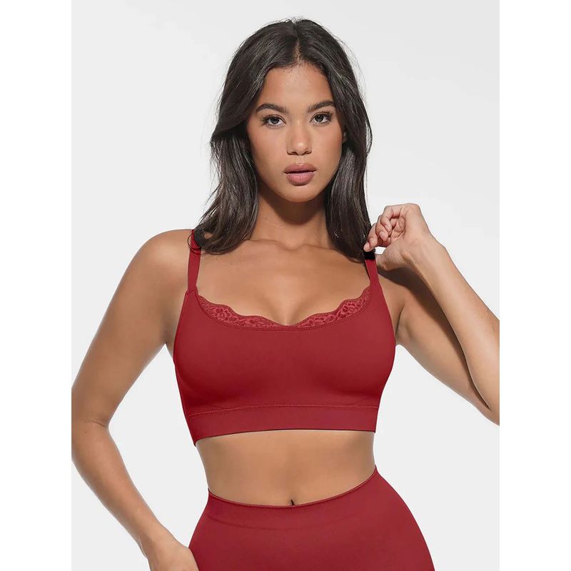 Shop The Edit Red Solid Regular Fit Bra (L)