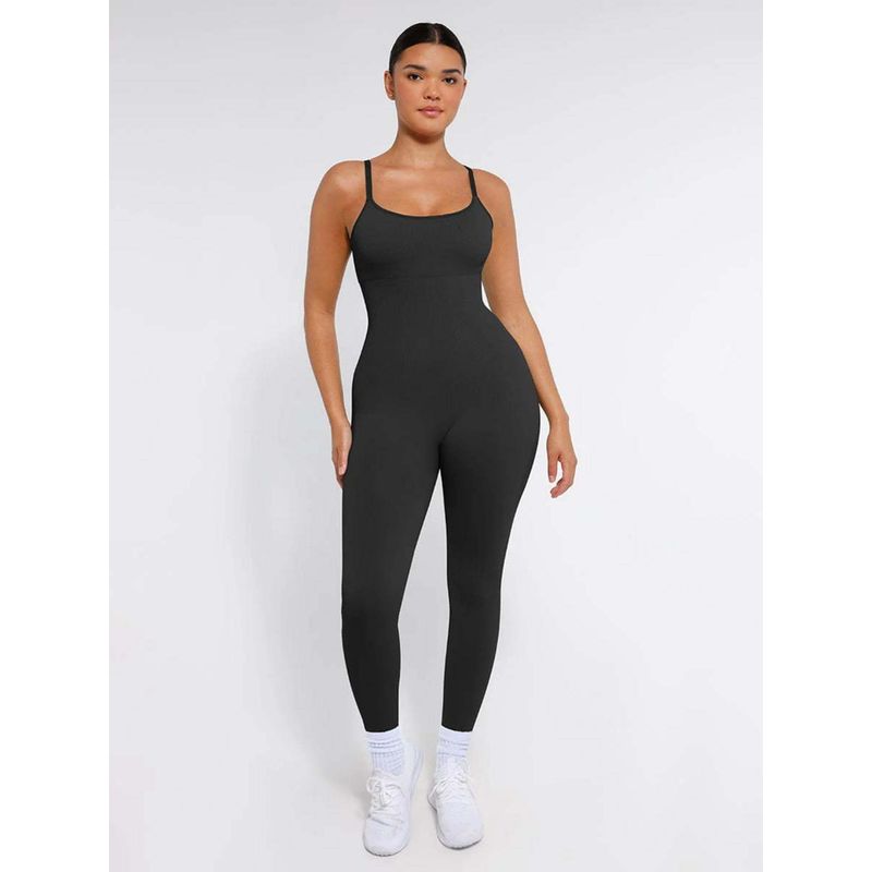 Shop The Edit High Stretchy Seamless Sling Tummy Control Jumpsuit Removable Cup Pads Black (3XL/4XL)