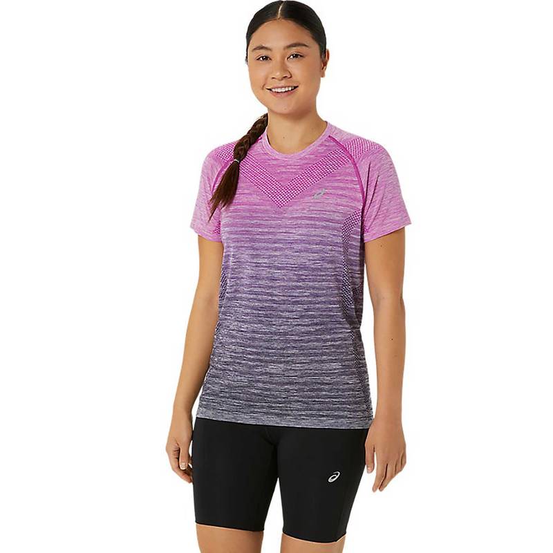 ASICS Purple Self Design Nylon Slim T-Shirt (XS)