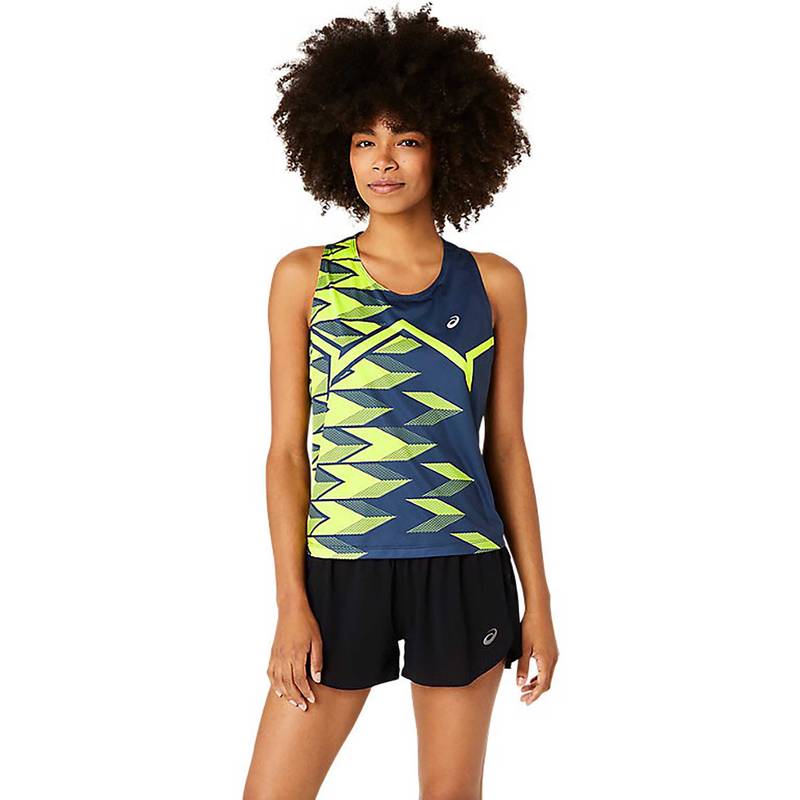 ASICS Blue Printed Polyester Regular Tank Top (XL)
