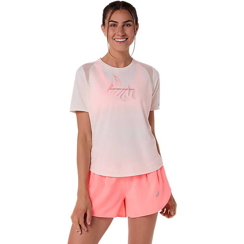 ASICS Cream Solid Polyester Regular T-Shirt (M)