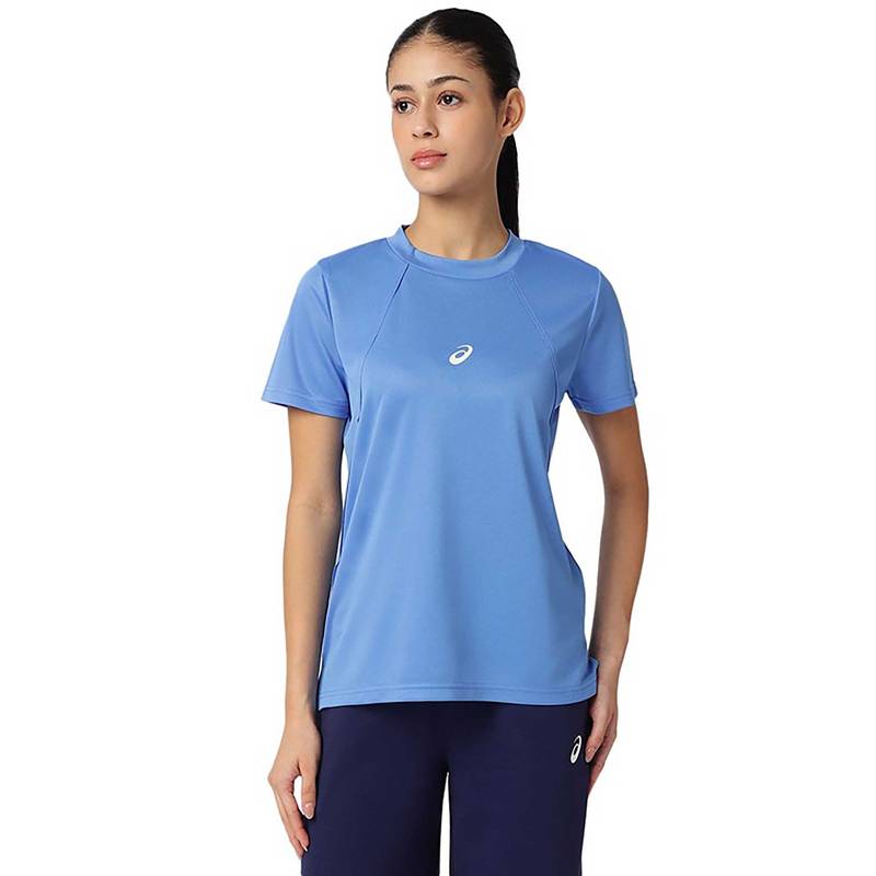 ASICS Blue Solid Polyester Regular T-Shirt (S)
