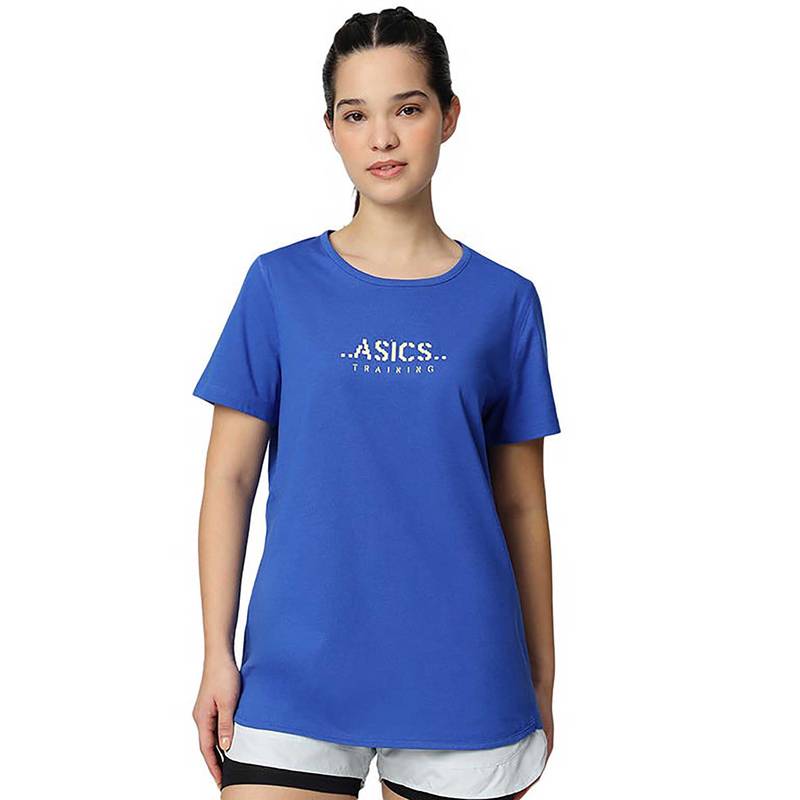 ASICS Blue Typography Cotton Regular T-Shirt (XS)