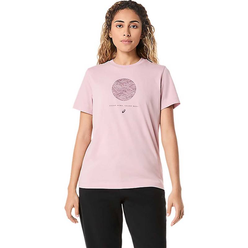 ASICS Pink Printed Cotton Regular T-Shirt (S)