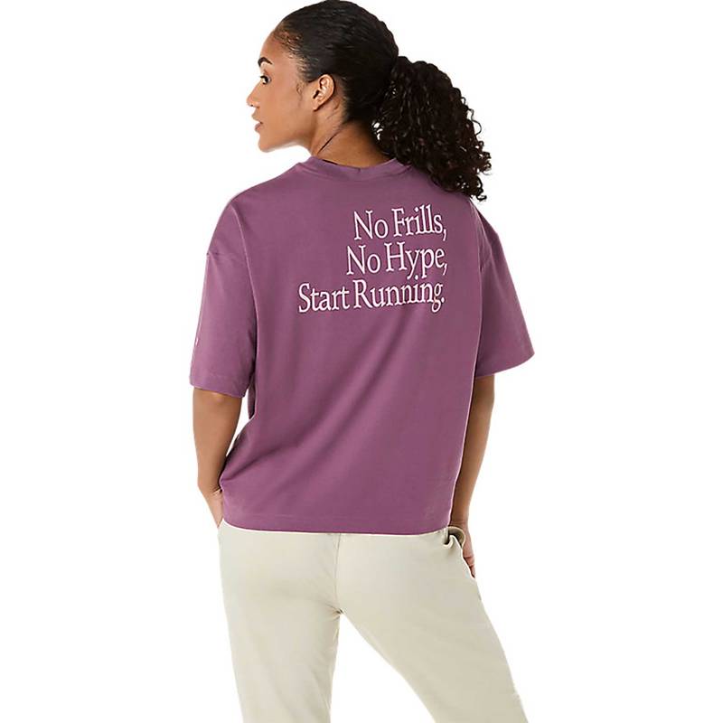 ASICS Purple Typography Cotton Relaxed T-Shirt (XS)