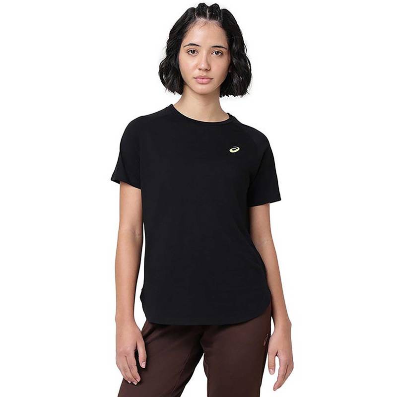 ASICS Black Solid Polyester Regular T-Shirt (S)