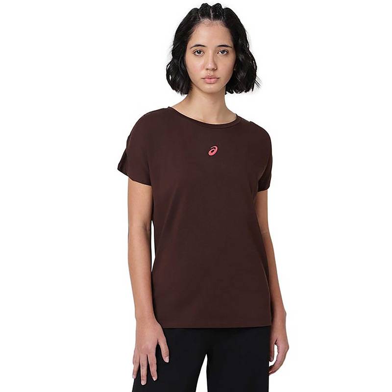 ASICS Brown Solid Polyester Relaxed T-Shirt (XS)