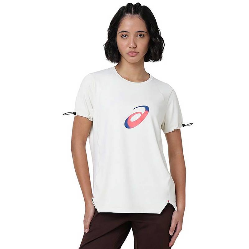ASICS Cream Solid Polyester Regular T-Shirt (XS)