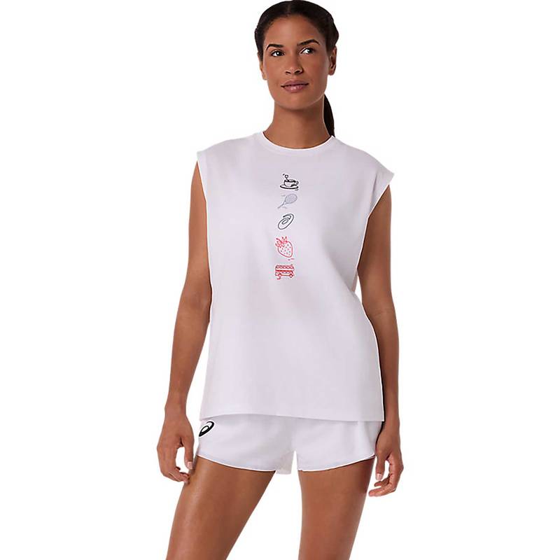 ASICS White Solid Cotton Relaxed Tank Top (L)
