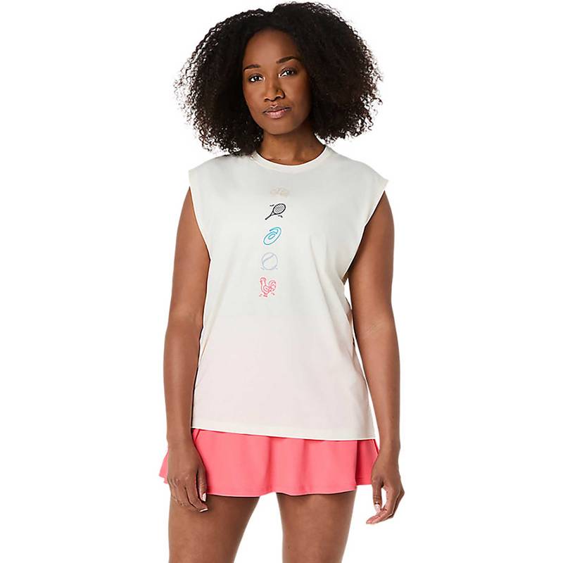 ASICS Cream Solid Cotton Relaxed Tank Top (M)