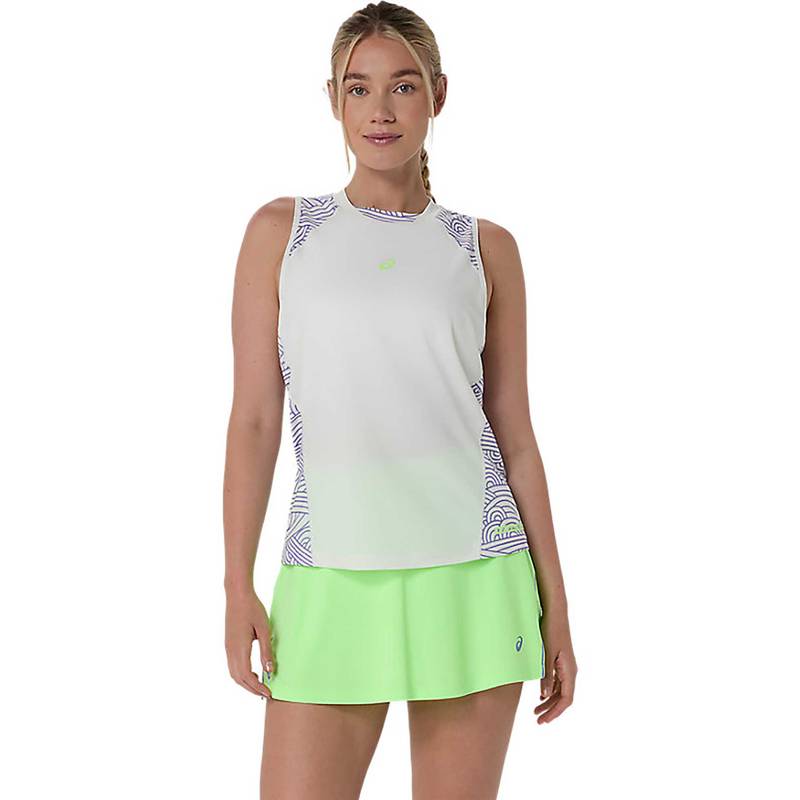 ASICS Cream Printed Polyester Regular Tank Top (L)