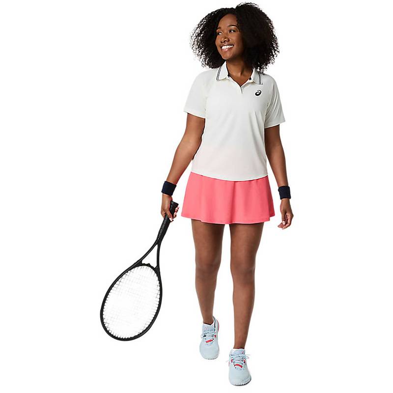 ASICS Cream Solid Polyester Regular Polo T-Shirt (XS)