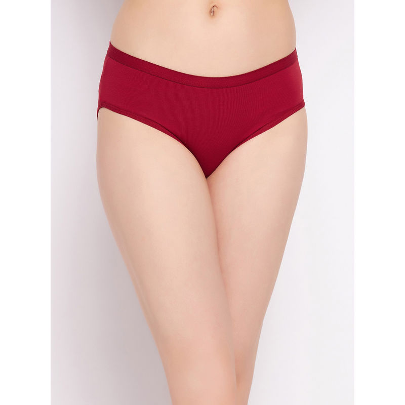 Clovia Mid Waist Hipster Panty In Maroon-Cotton (M)