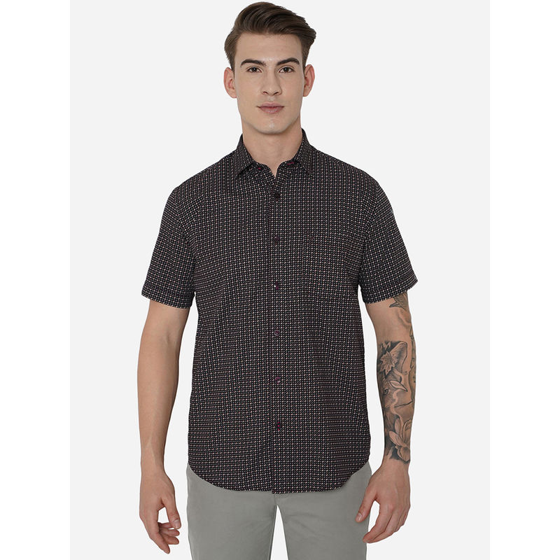Greenfibre Mens Coffee Bean Cotton Smart Fit Printed Casual Shirt (38)